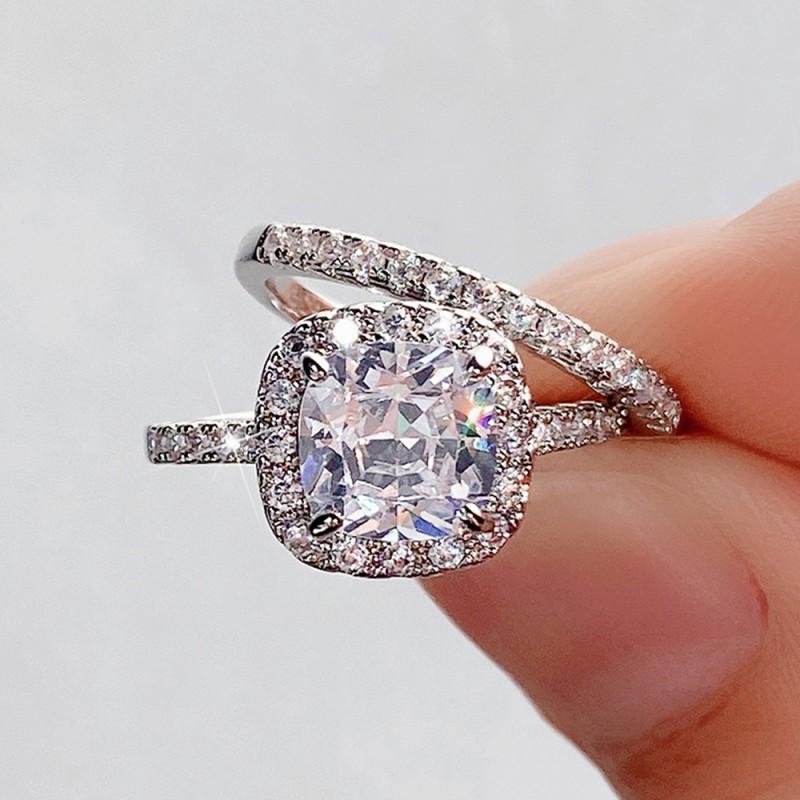 

Huitan Classic Design 2Pcs Set Rings for Women Engagement Wedding Accessories Elegant Cushion Shape Cubic Zircon Luxury 10