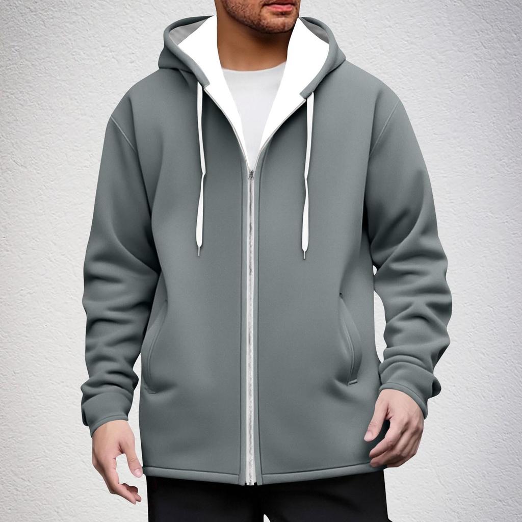 Felpa con cappuccio e zip casual da uomo con tasche