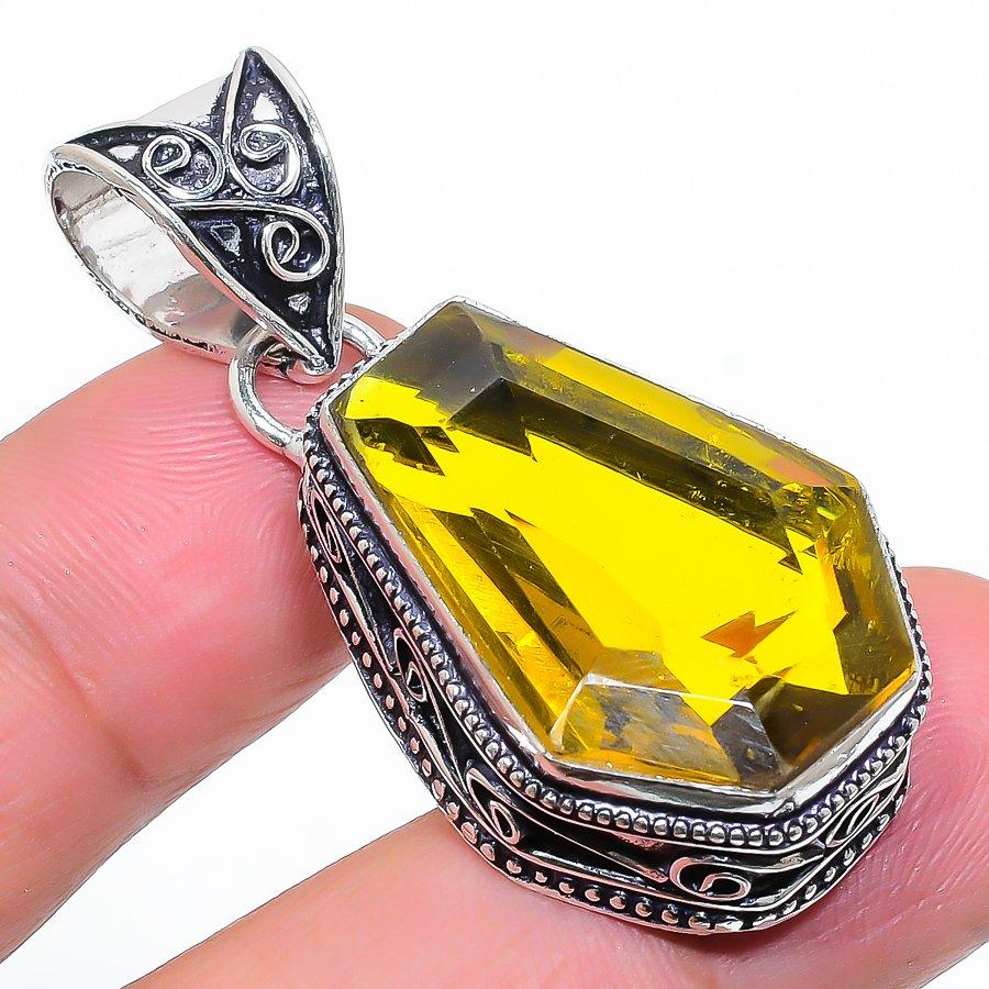 

Coffin Lemon Topaz Gemstone Handmade Ethnic Jewelry Pendant 1.77 VR-3052