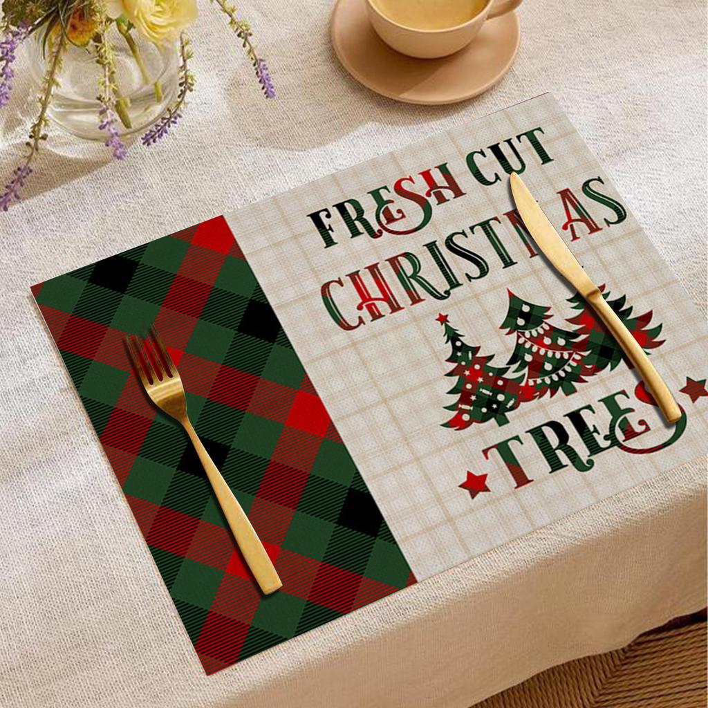 Elk Deer Printed Placemats Rectangular Christmas Snowman Trees Dining Table for Kitchen Decor Linen Non Slip Table Mats