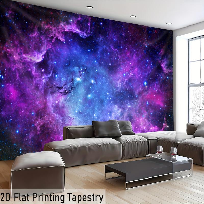 VIKAMA Purple and Blue Nebula Tapestry with Dreamy Galaxy Stars for Bedroom Living Room Decor Aesthetic Cyber Healing Wall Art
