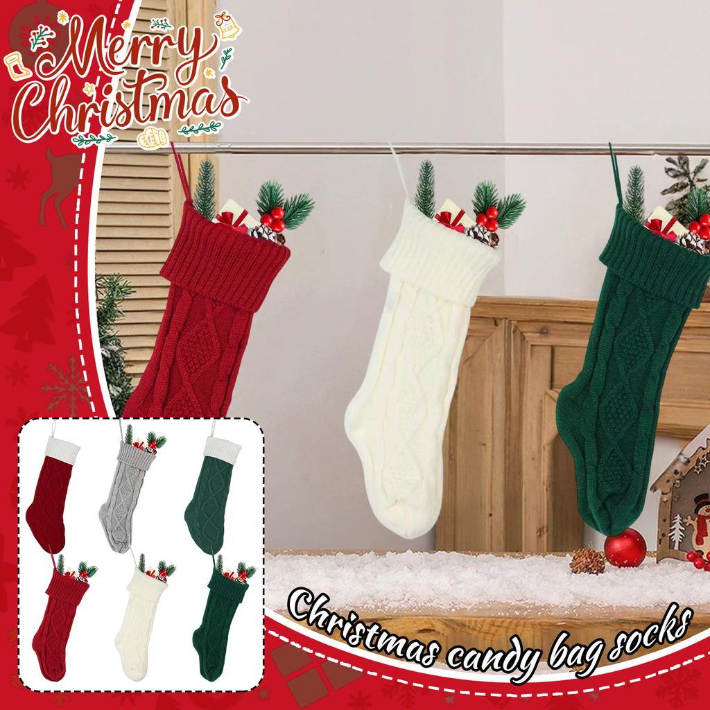 Christmas Stockings Christmas Decoration Home Wall Decoration Candy Bag Socks Rhombus Gift Knitted Socks