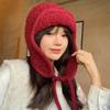 Solid Color Winter Warm Knitted Beanies Women Warm Woolen Japanese Hat Pile Caps Ear Protection Tie Pullover Hat Bomber Hats