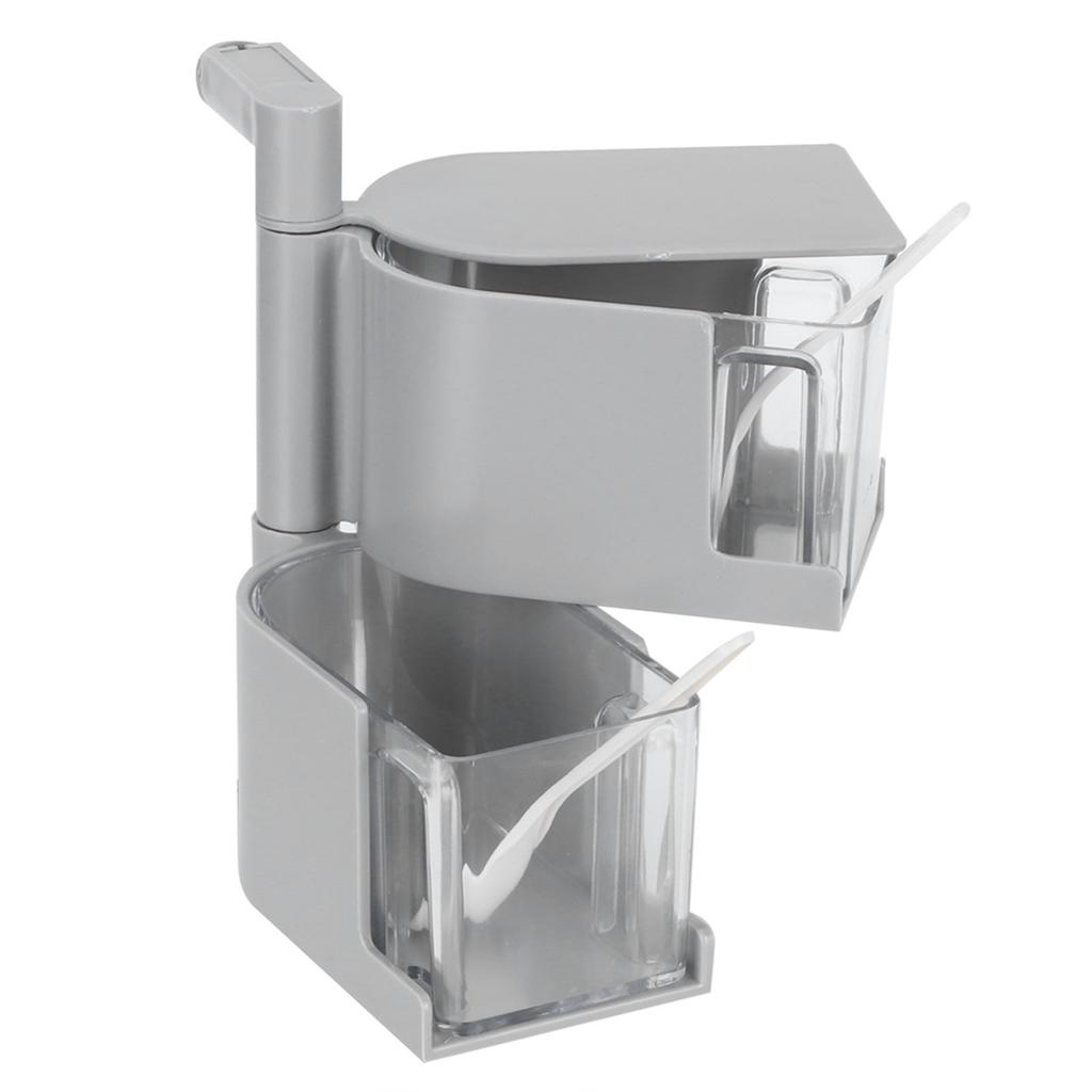 NoPunching WallMounted Seasoning Box Rotatable 2Layer Drawer Type Box for Kitchen(Gray )