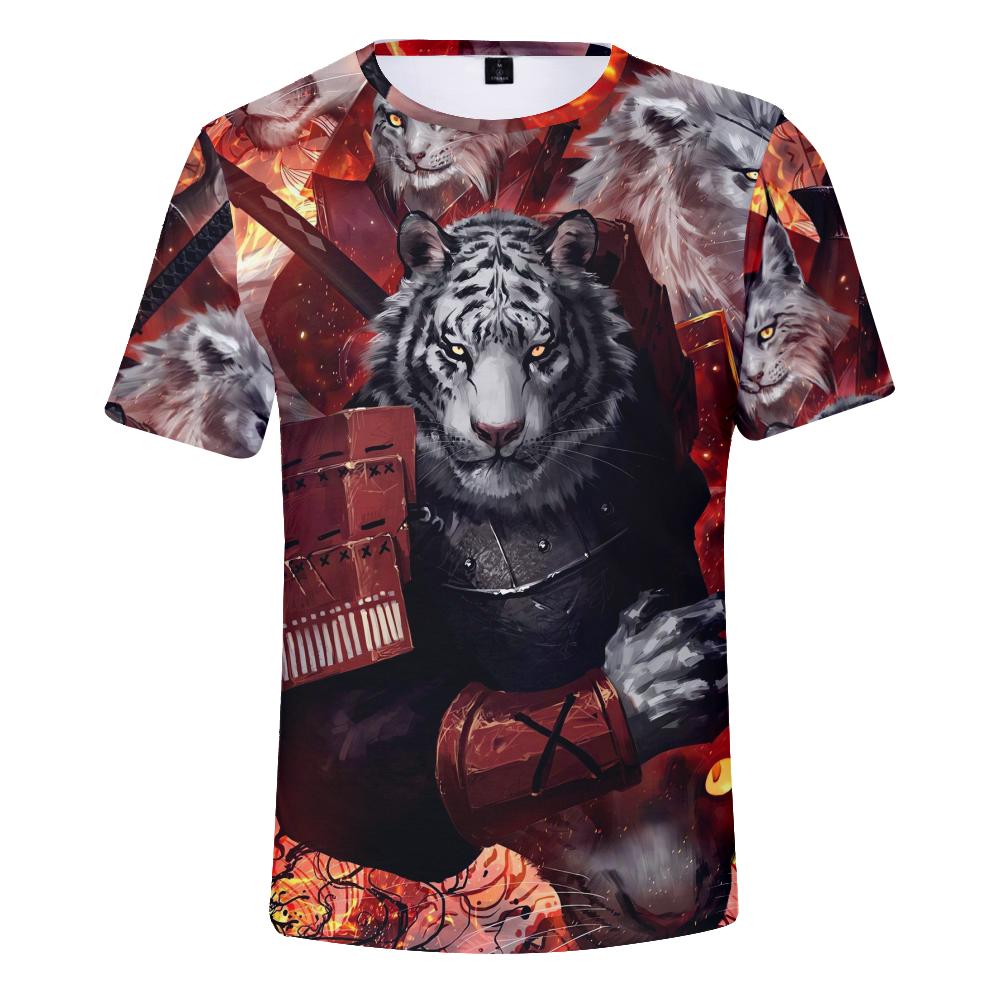 Koszule Męskie z Nadrukiem Lamparta Krótki Rękaw Topy Unisex Streetwear