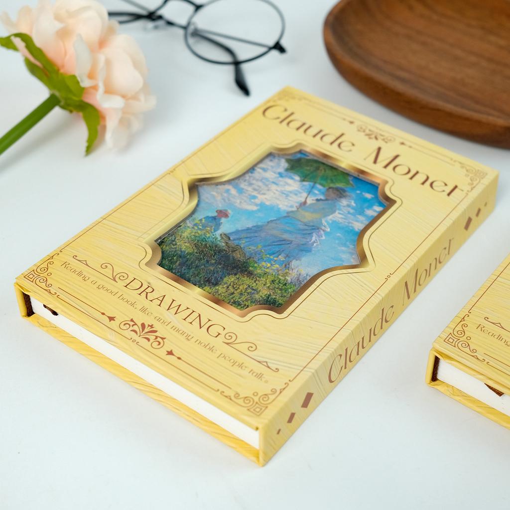 Retro Literature And Art Woman Holding An Umbrella On The Grass Oil Painting Notebook Hard Surface Material Thick Book Record Daily