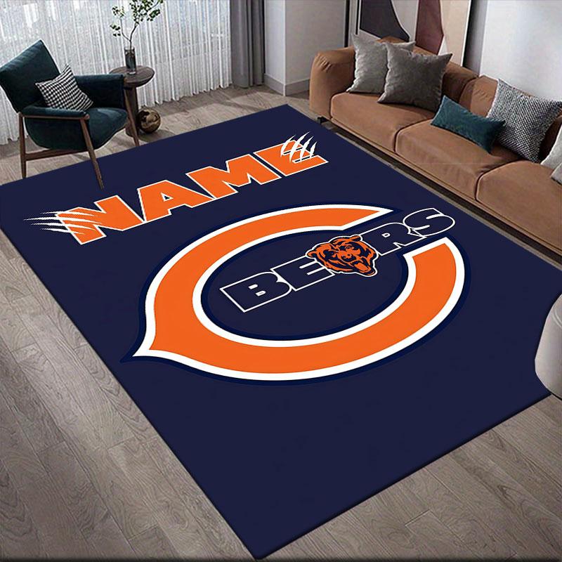 Custom Name,Chicago Bears Home Sofa Decoration for Living Room & Bedroom, Non‑Slip Play Flannel Floor Mat for Game Room