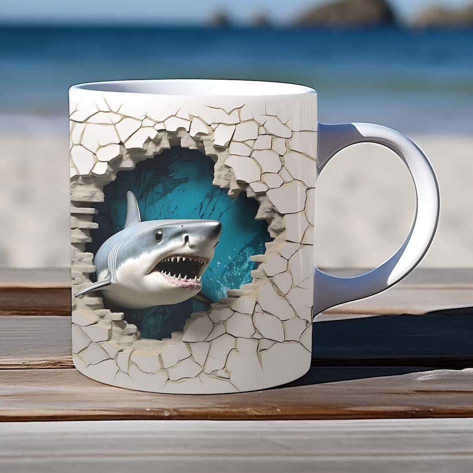 3D Ocean Shark Ceramic Coffee Mark Cup Tea Cup Fish New Gift Hole Ocean