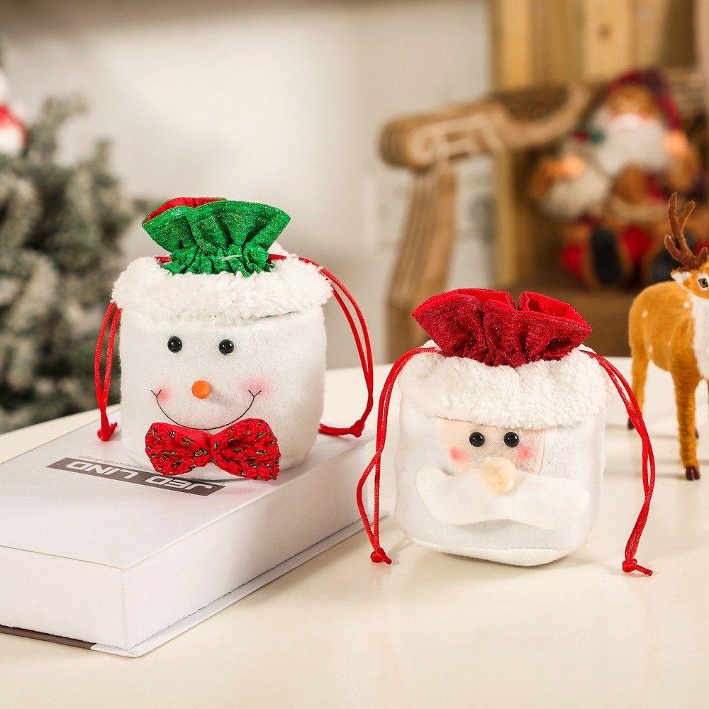 Claus Printed Happy Christmas Drawstring Pouch Peace Fruit Sack Candy Bag Handbag Xmas Gifts Bag