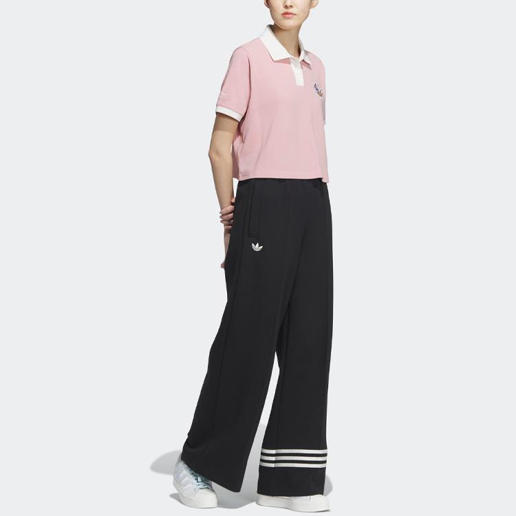 Adidas Originals Monkey Kingdom Co-Branded Series Polo Shirt With Cartoon Logo Patchwork Design Women Tops Miracle-Purple Pink IP1778