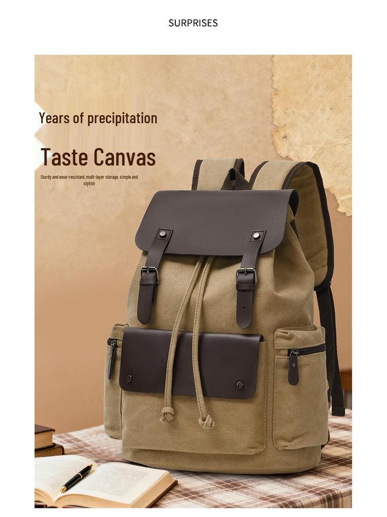 Vintage Canvas Backpack: Large Capacity, Travel & Laptop Bag with Drawstring Flap for Men
