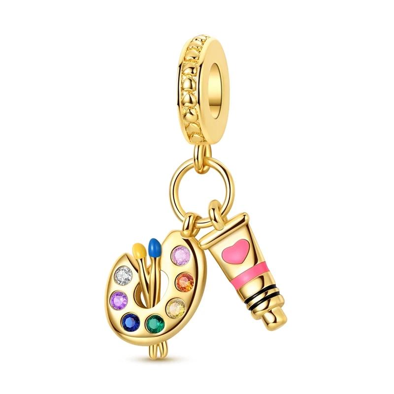 Copper Original Charm Golden Blue Eye Earth Passport Dangle Fit Bracelet Pendant Diy Jewelry Gift For Women