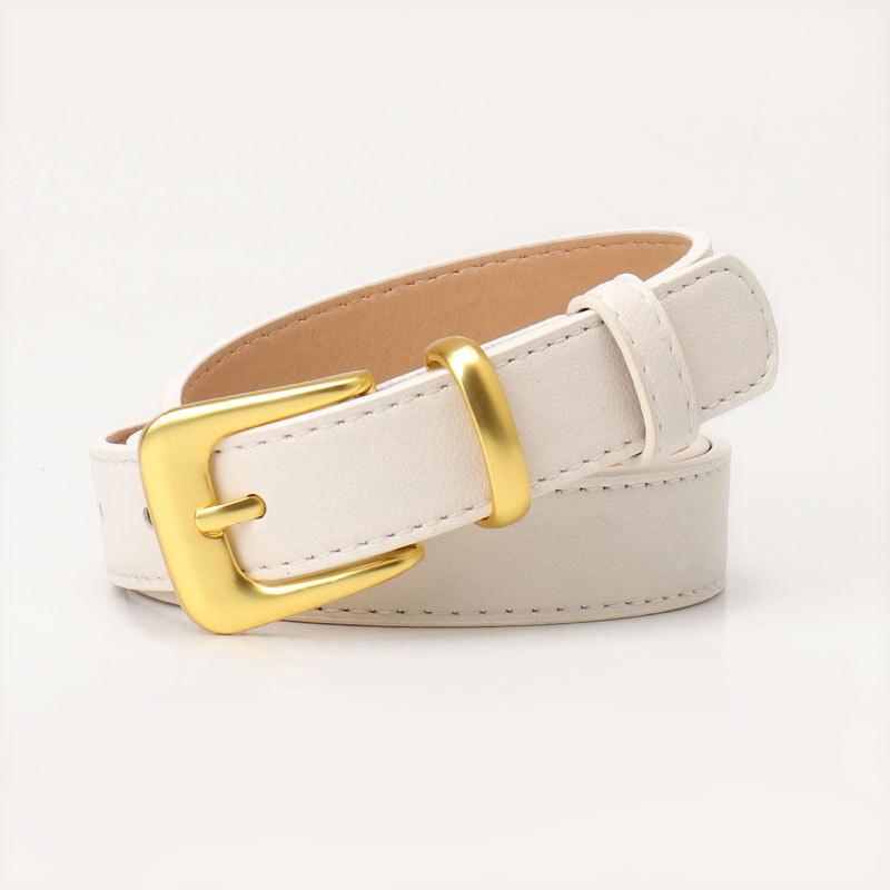 Womens Fashion Faux Leather Belt With Metal Pin Buckle High End No Pattern Waistband For Office