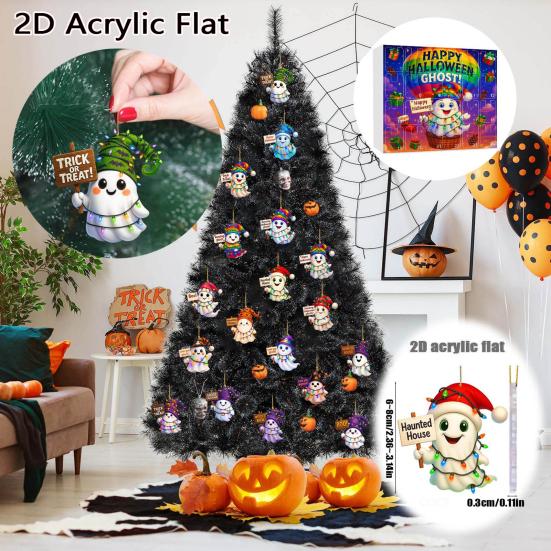 2025 Halloweenský Duch Adventní Kalendář 2D Akrylová Kreslená Sada Ozdob Duchů 24 Dní Roztomilá Duch Počítadlo Dekorace pro Domácí Oslavy