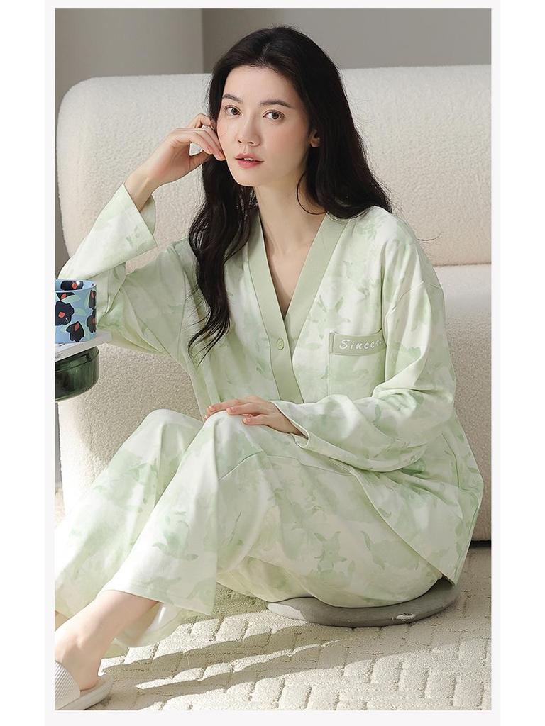 2025 New Pure Cotton Women's Pajama Set: Long Sleeve Cartoon Design for Spring & Autumn