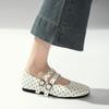 Polka Dot Mary Janes Shoes Women Round Toe Double Strap White Ballet Flats Elegant Spring Autumn Comfortable Ladies Shoes