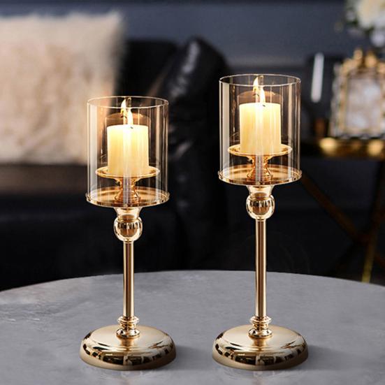 Jijijing Glass Candle Holder, European Style Pillar Metal Tall Candlestick for Candles And Tealights, Romantic Table Centerpiece Wedding Party