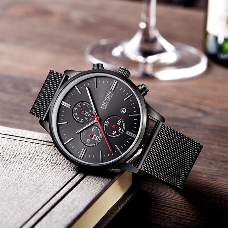 Canvas Strip Steel Mesh Belt Watch Multi-Function Chronograph Men'S Quartz Watch Waterproof Men'S Watch 2011
