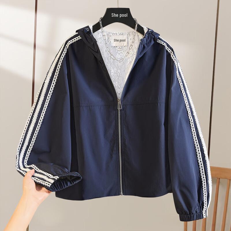 

Женская куртка с капюшоном в студенческом стиле, с кружевной вставкой S