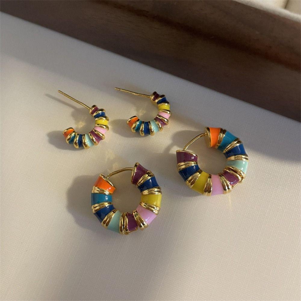 Semicircle Sweet Women Stud Earrings Enamel Oil Jewelry Hoop Ear Buckle Korean Style Earrings