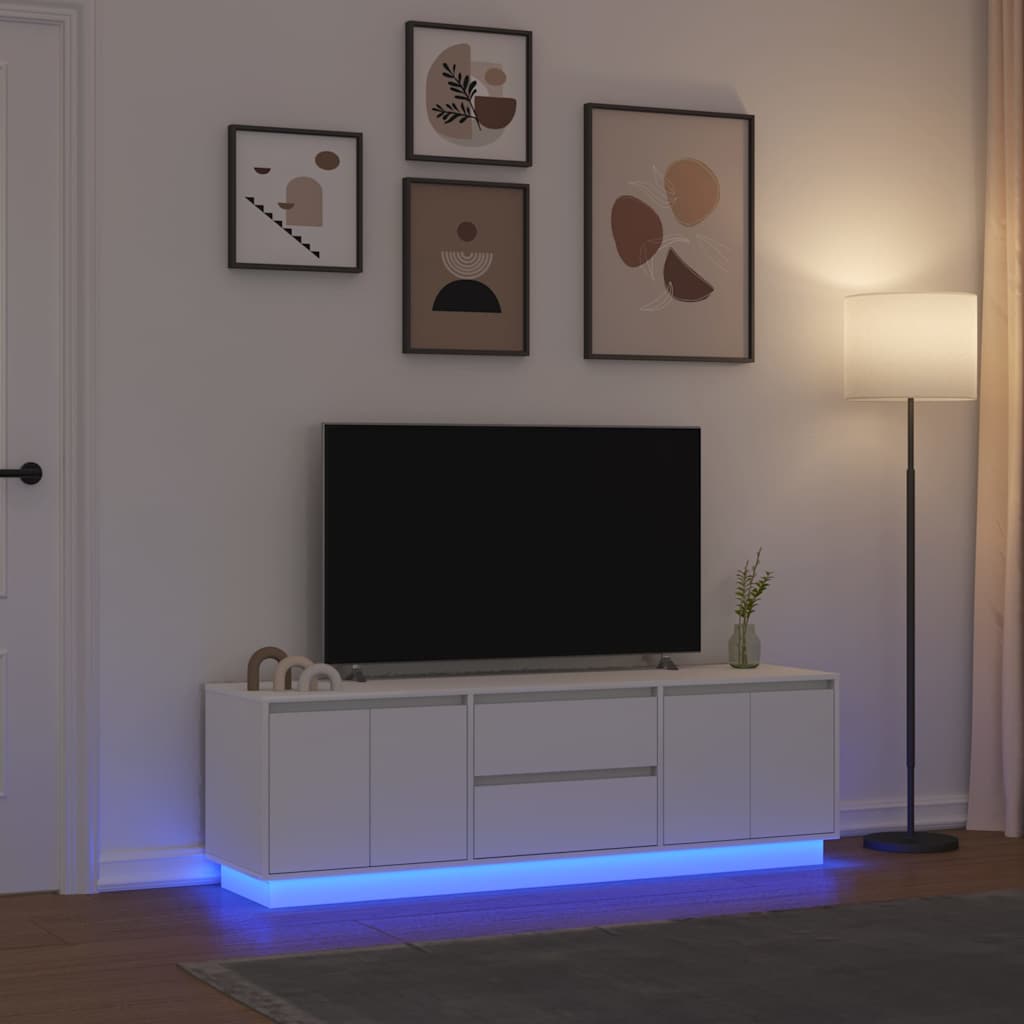 TV Stand with LED Lights White 160.5x41x50 Cm