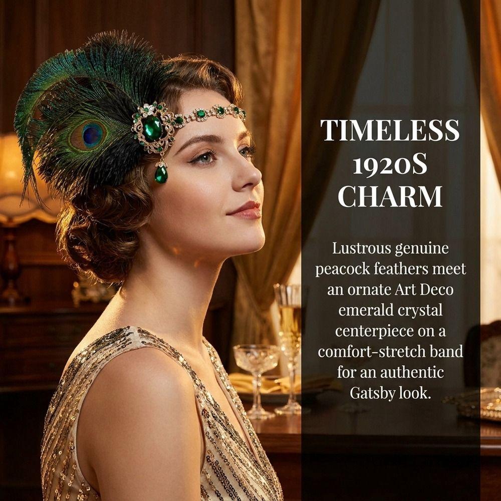 Vintage Gatsby Style Feather Headband Fascinator Masquerade Hair Band 1920s Hair Accessories Girls