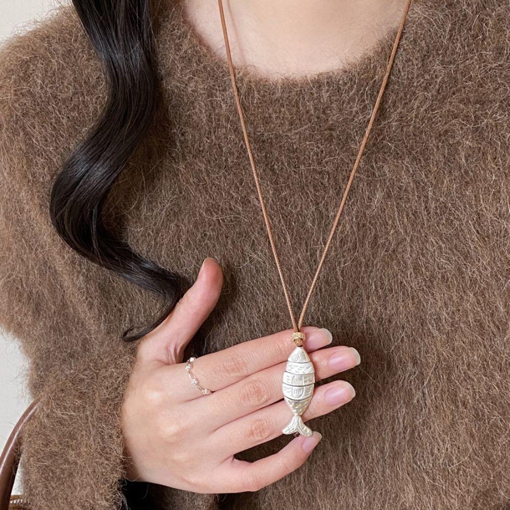 Adjustable Long Charm Necklace Minimalist Sweater Chain Fish Pendant Necklace  Jewelry Accessories
