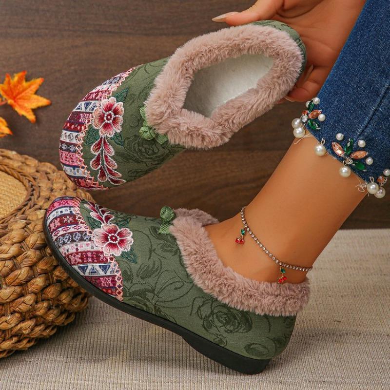 Women's Winter Ethnic Style Ankle-Length Snow Boots - Plus-Size, Fleece-Lined & Thickened, Warm & Comfortable