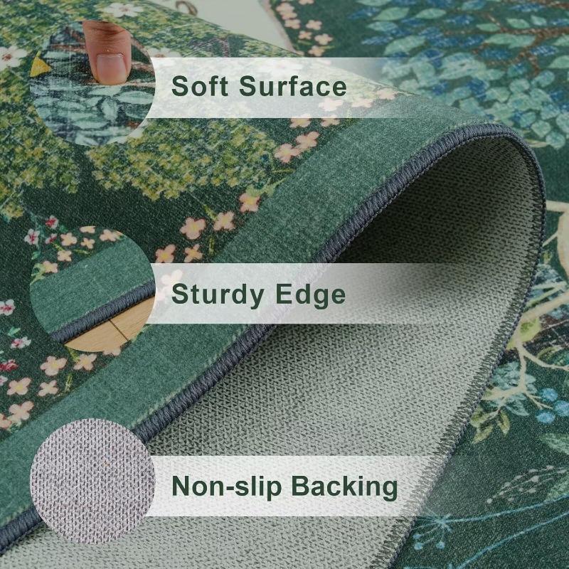 Modern Jungle Floral Living Room Carpet Dark Green Foldable Machine Washable Sofa Coffee Table Mat Advanced Luxury Bedroom Rug