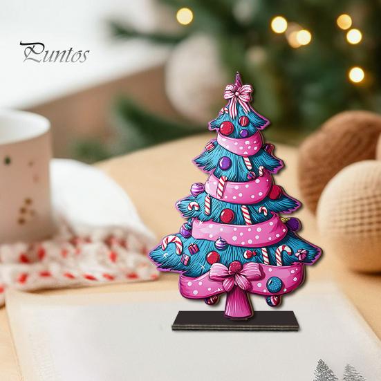 Stable Base Christmas Decor 2D Wooden Tabletop Ornaments, Xmas Tree Santa Lightweight Trees Snowman Sign with Stand, Holiday Party Decorations Favors