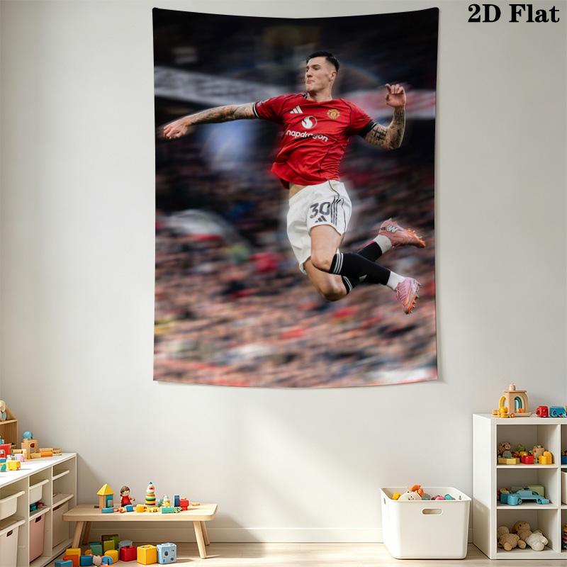 Man U Red Jersey Soccer Player Tapestry, Dynamic Football Action Shot Wall Hanging, Wall Art Decor for Fan Bedroom