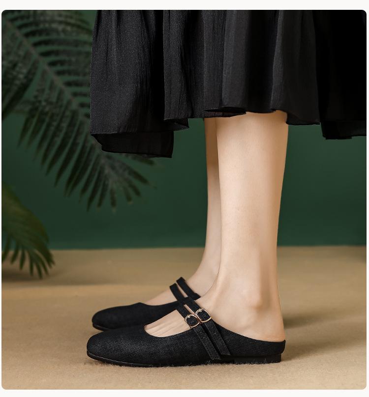 Women's 2024 Summer Flat Mule Slippers - Pointed Toe, Half Coverage, Evening Wear