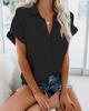 Women's Point Collar Short Sleeve Button Down Shirt Straight Fit Casual Summer Blouse