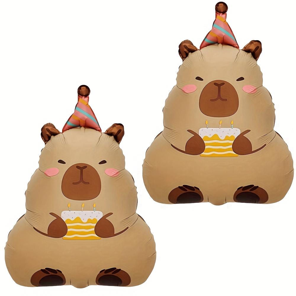 2pcs Cute Capybara Foil Balloon with Birthday Cake Design Cartoon Aluminum Film Balloon for Birthday Party Decorations other