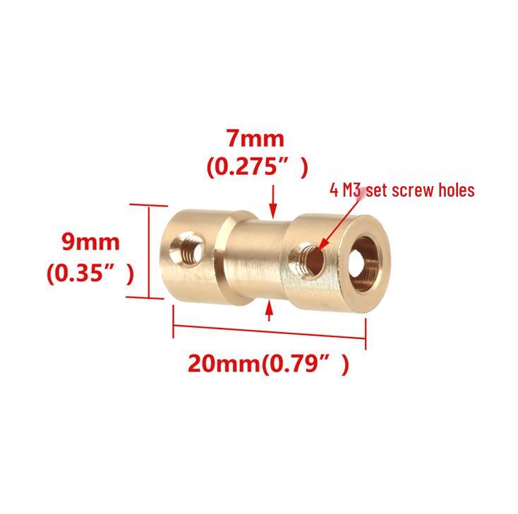 Brass Coupling: Diameter Reduction Adapter for 2/2.3/3/3.17/4/5/6mm Transmission Shafts
