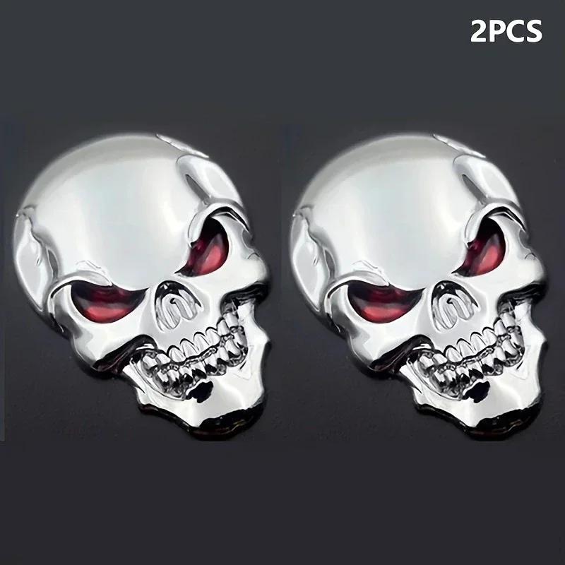 2 Stück 3D Totenkopf Autoemblem - Piraten Skelett Metallabzeichen, Freibeuter Kopf Aufkleber für Karosserie/Heckklappe, Wasserdichter Aufkleber