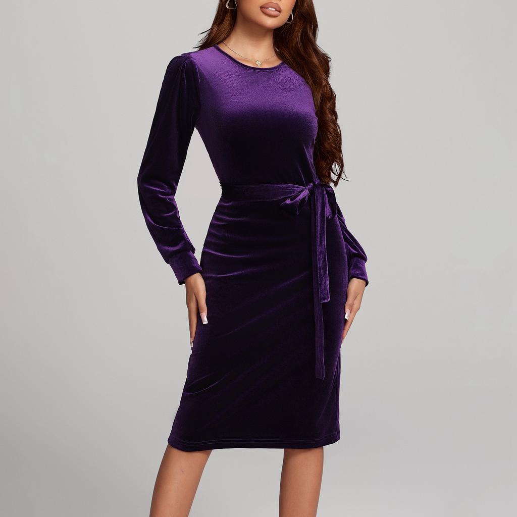 Damen Frühling und Sommer Taille Rundhals-von-Ärmeln Trägerkleid