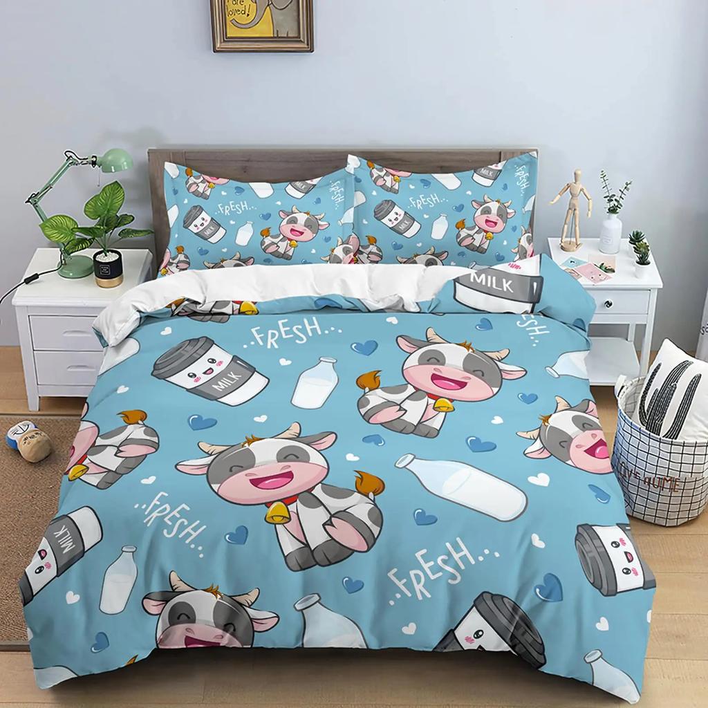 Kreskówkowa Krowa Truskawka Poszewka na Kołdrę Pościel dla Dzieci Młodzieży Chłopców Dziewcząt Prezent Dekoracja Sypialni Zwierzę Duch Słodki Różowy Rozmiar Królowej