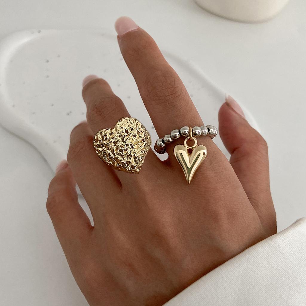 Designový prsten Skládané srdce z tekutého kovu, Jednoduchý hladký prsten se srdíčkem z korálků