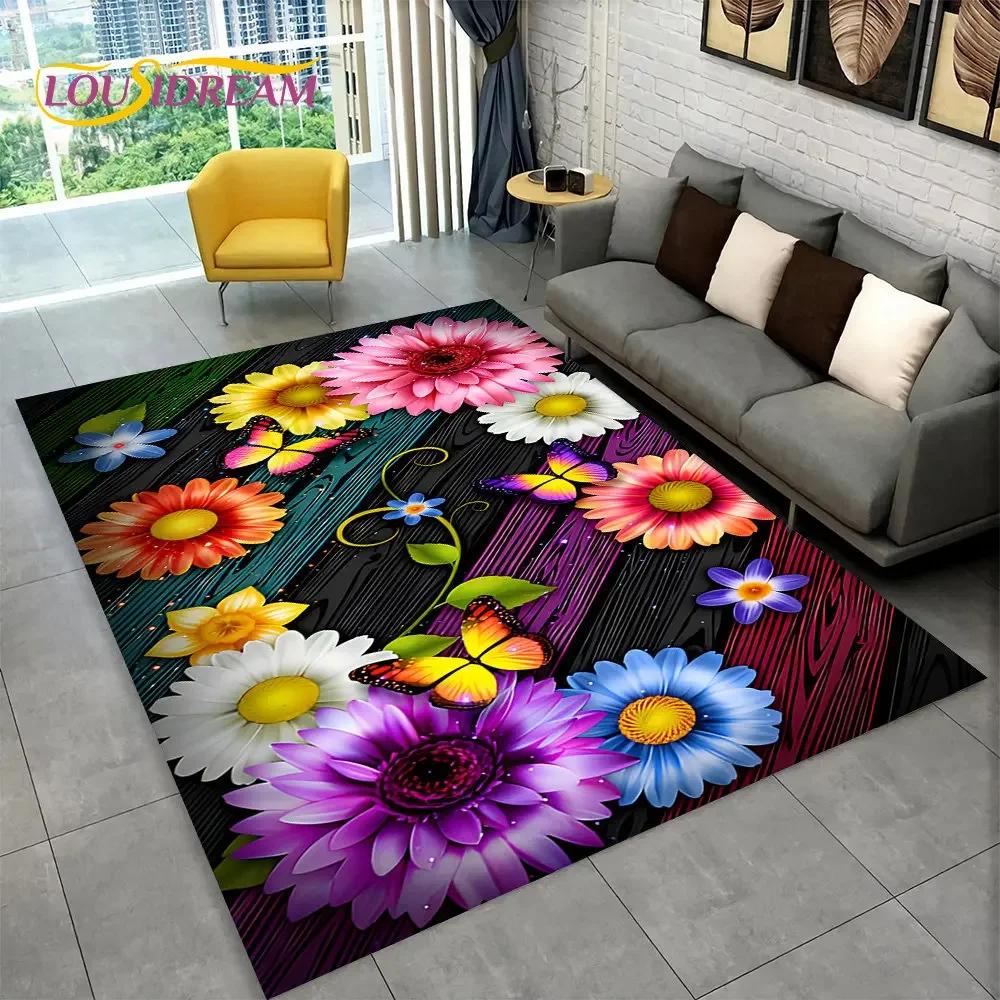 3D Nordic Luxury Flower Rose Area Koberec velký,Koberec pro domácí obývací pokoj Ložnice Sofa Rohožka Dekor,Dětské protiskluzové rohože