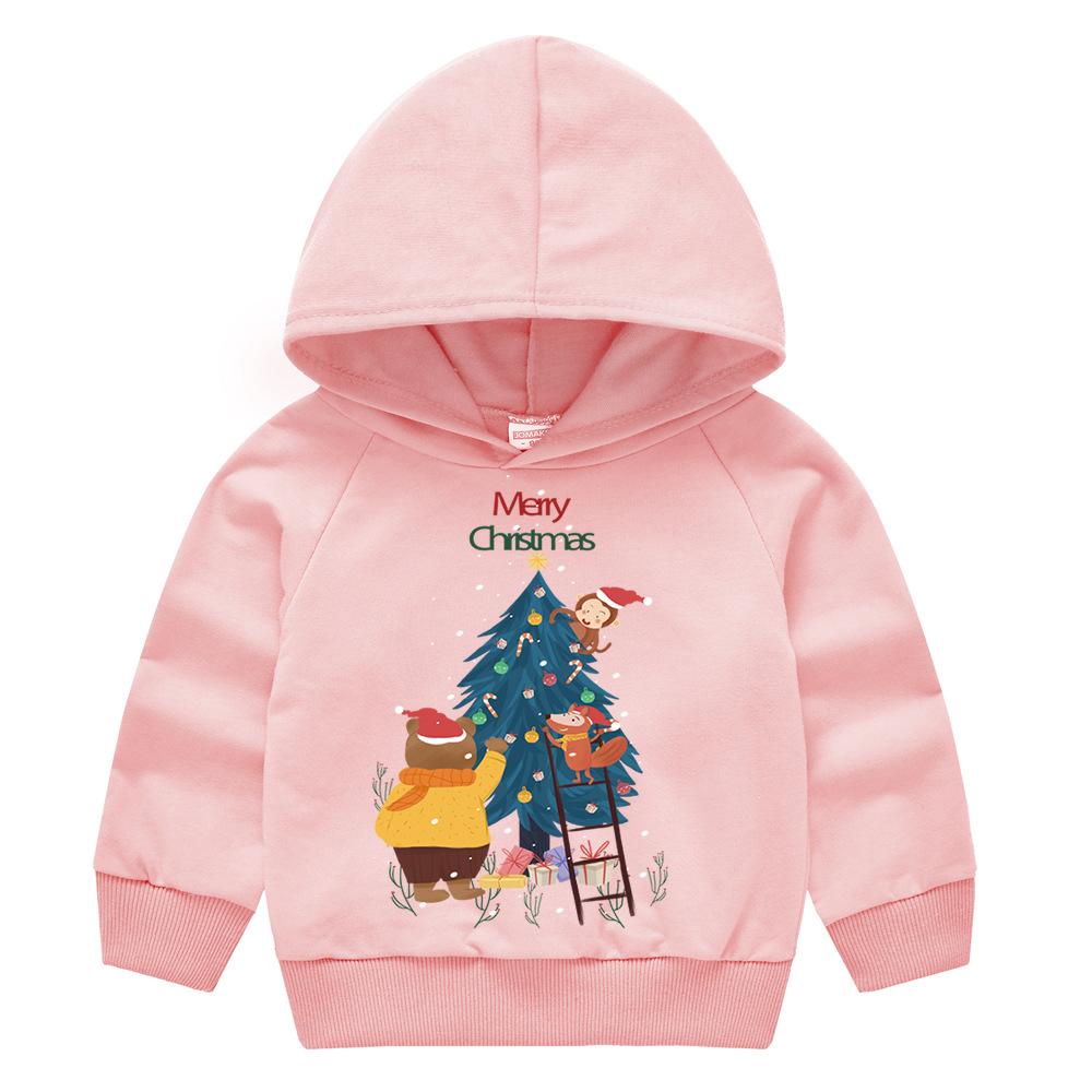 Christmas New Year Cartoon Spring and Fall Children's Printed Hooded Sweater Boys and Girls Casual Tops with Hoodie