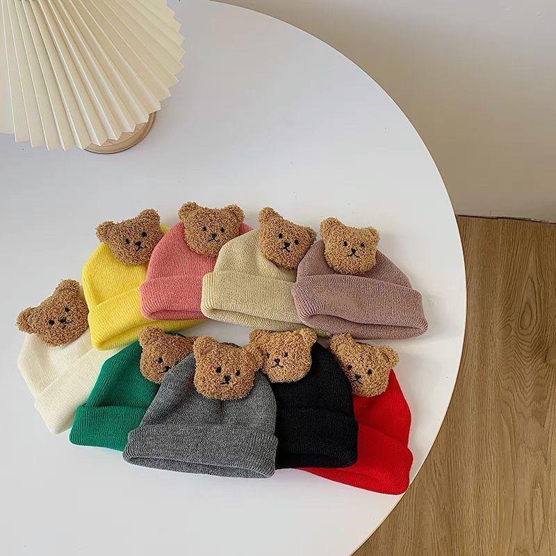 Cartoon Bear Baby Hat Cute Autumn Winter Warm Knitted Cap Beanies Infant Toddler Korean Solid Color Kids Boy Girl Beanie Caps