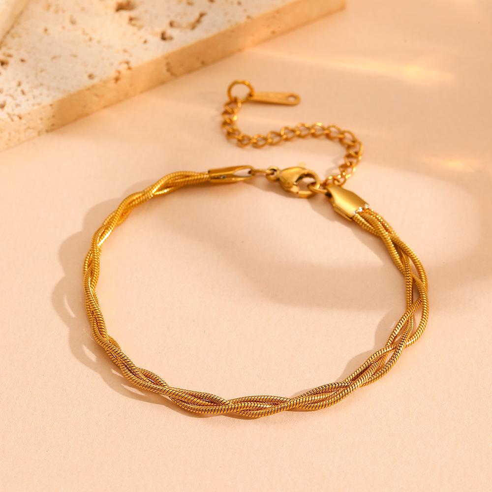 Round Snake Three-Strand Braided Color-Block Stainless Steel Jewelry Set for Women - Non-Fading, Light Luxury, European & American Style
