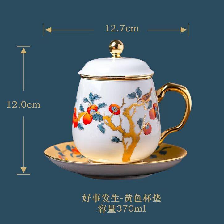 Enamel Color Ceramic Coffee Cup And Saucer Set Creative Mug Master Single Cup Wanhua Inner Arowana Blue And White Porcelain Tea Cup