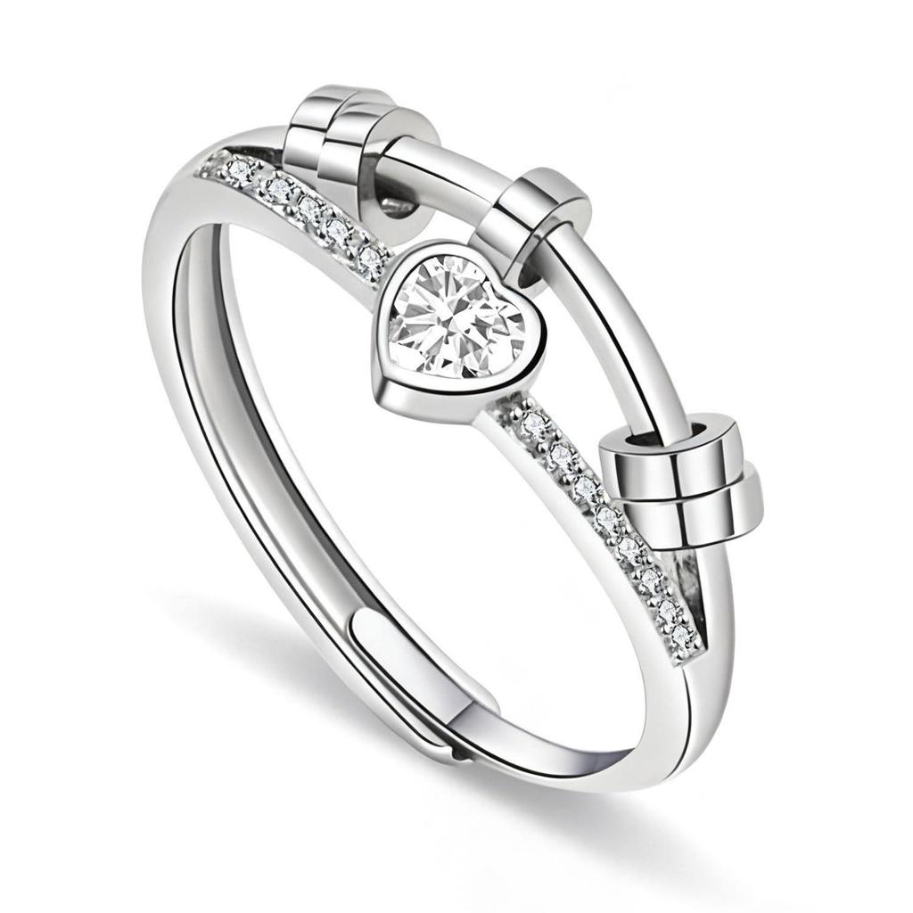 Heart-Shaped Birthstone Spinner Ring - Stress-Relief Roller Ball for Men & Women