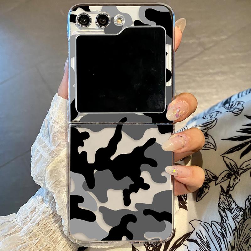 Cow Print Clear Hard PC Phone Case For Samsung Galaxy Z Flip5 Flip4 Flip3 Transparent Folding Back Cover For Samsung Z Flip 5 4