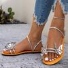 Butterfly Decor Flat Sandals for Women Gold Silver Patent Leather Light Party Slippers Plus Size Summer Comfort Non Slip Sandals