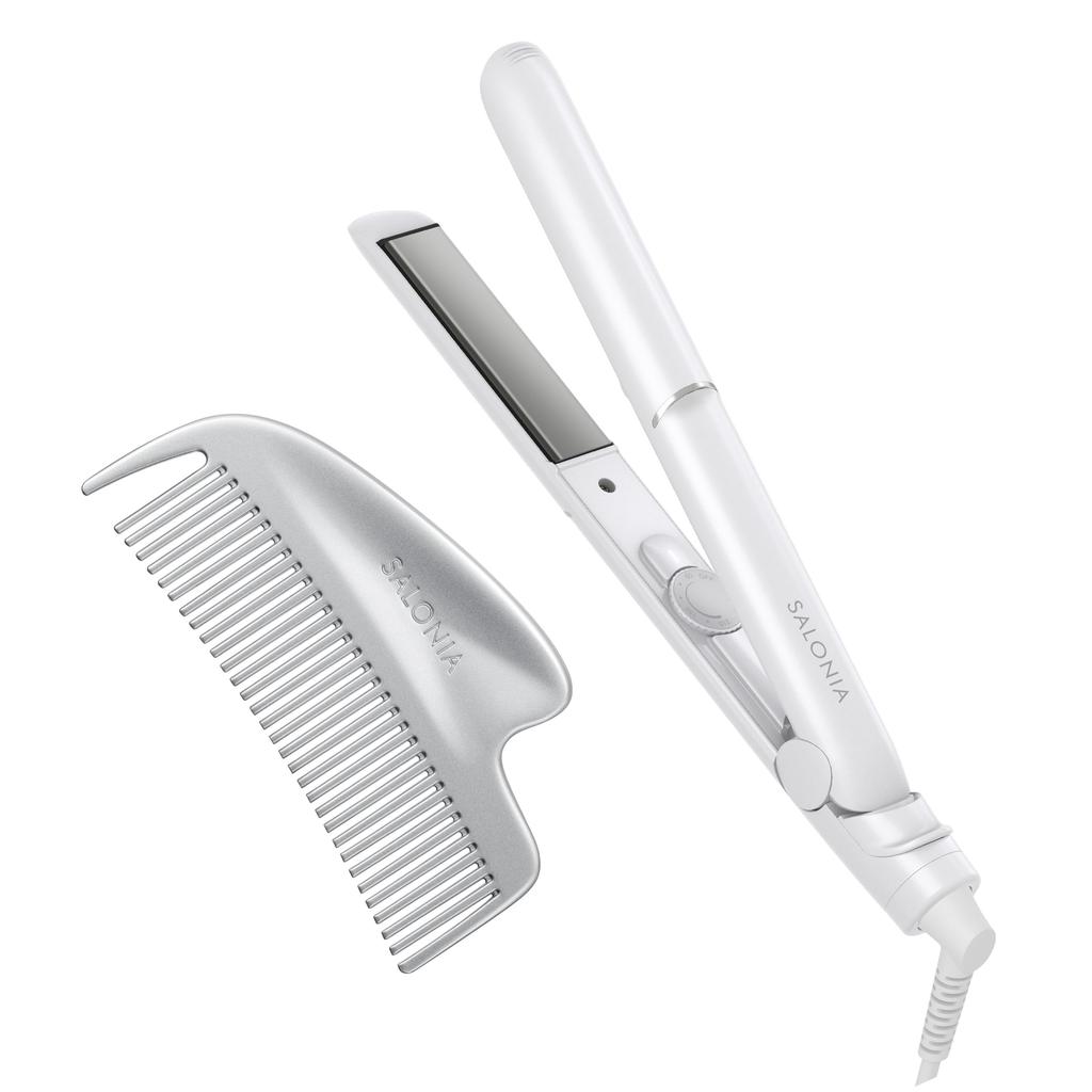 SALONIA Glossy Care Straightening with Metal Guasha Hair Hair Hair International Beautiful Shiny White Silver Iron, 24mm, Comb, Iron, Comb, Brush,
