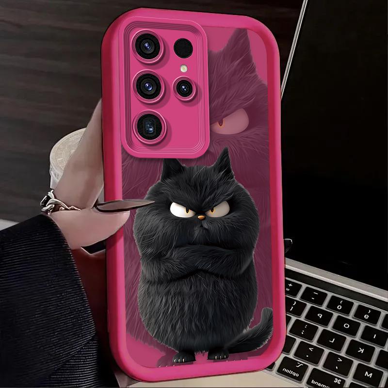 Niedliche Lustige Cartoon Schwarze Katze Hülle für Samsung Galaxy S24 S25 S23 Ultra S22 S21 Plus FE A36 A56 A26 A16 A06 A15 A25 A35 A55 5G