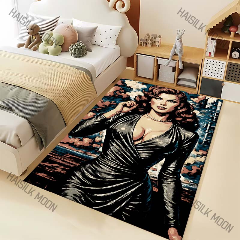 1PC Elegant retro illustration woman Carpet for Living Room Bedroom Sofa Home Decor Rus Non-slip Floor Mat Luxury Gift